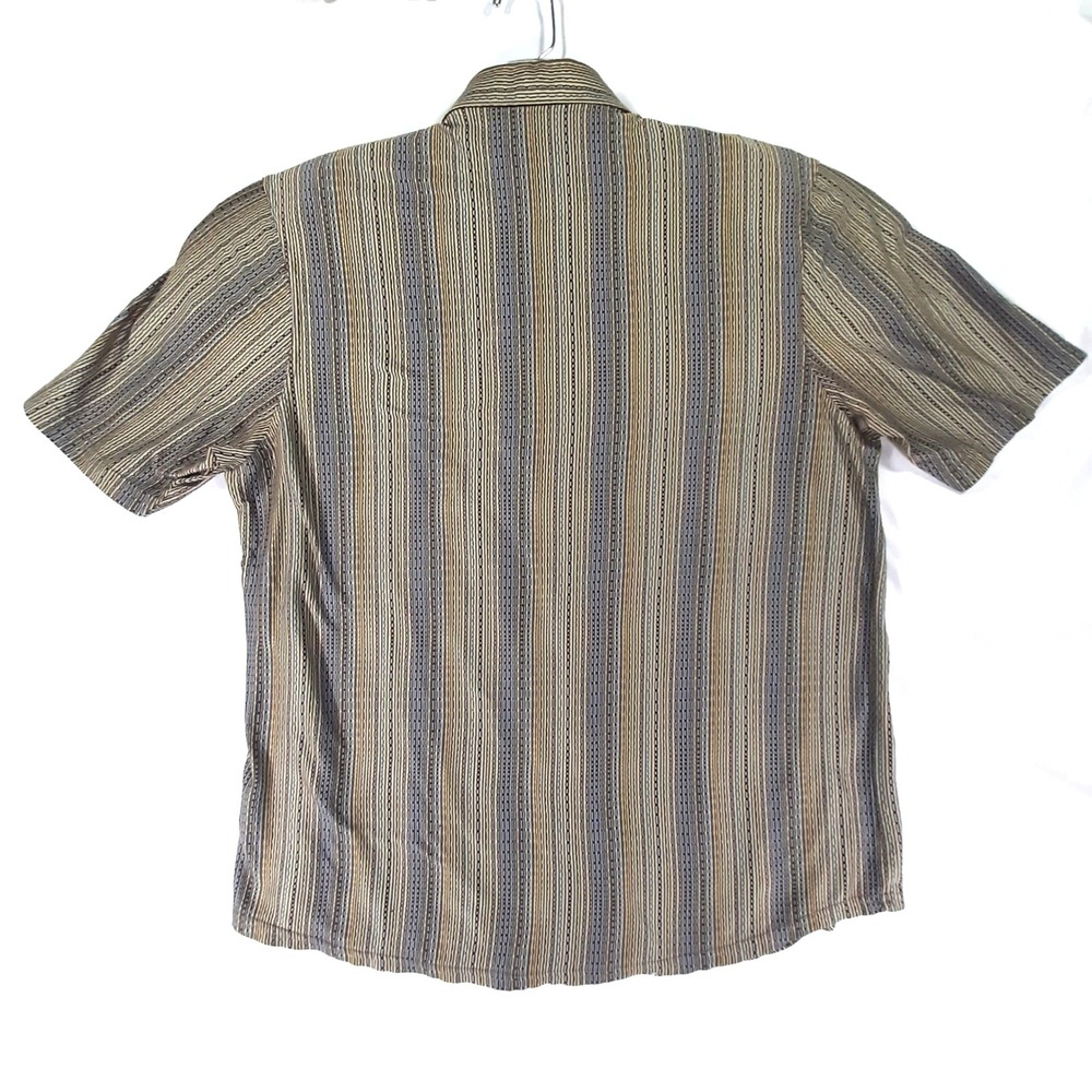 Jhane Barnes Men XL Jacquard Art Deco Textured Shirt Tan Blue Vertical Stripe - Picture 8 of 12
